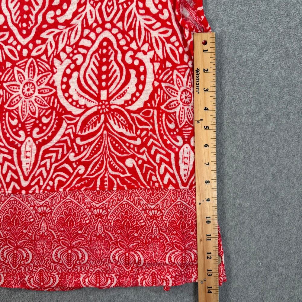 Rachel Zoe Linen Tee Shirt Women's Medium Button Side Red/White Print - Picture 5 of 8